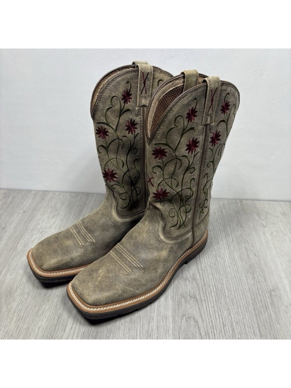 Twisted X Women's 7B Leather Floral Square Toe Cowgirl Boots Steel Toe Work